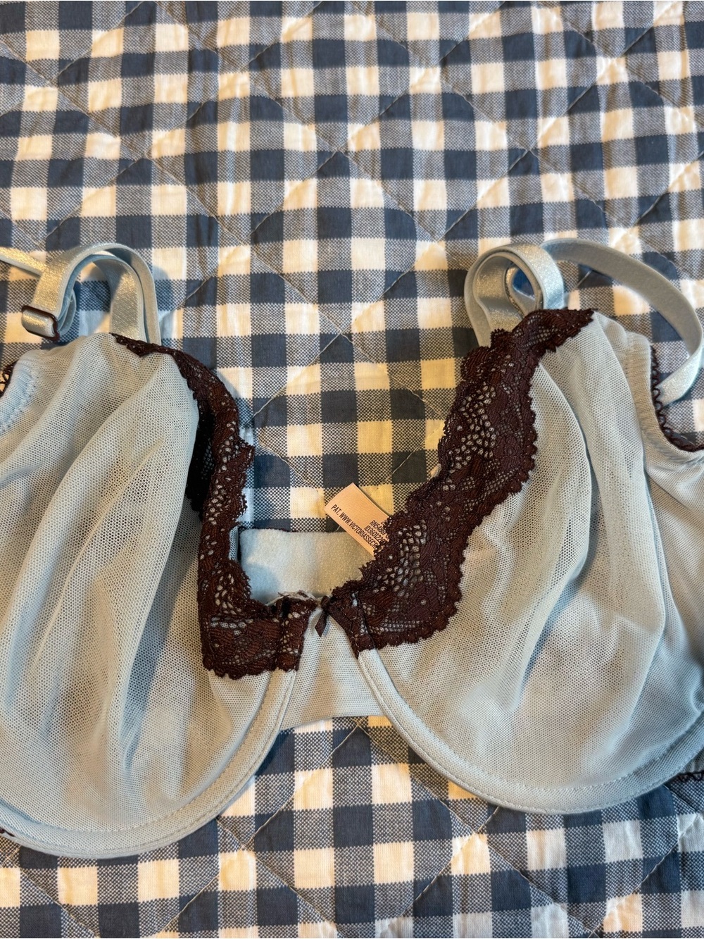 Victoria's Secret Light Blue Bra with Dark Brown Lace Trim